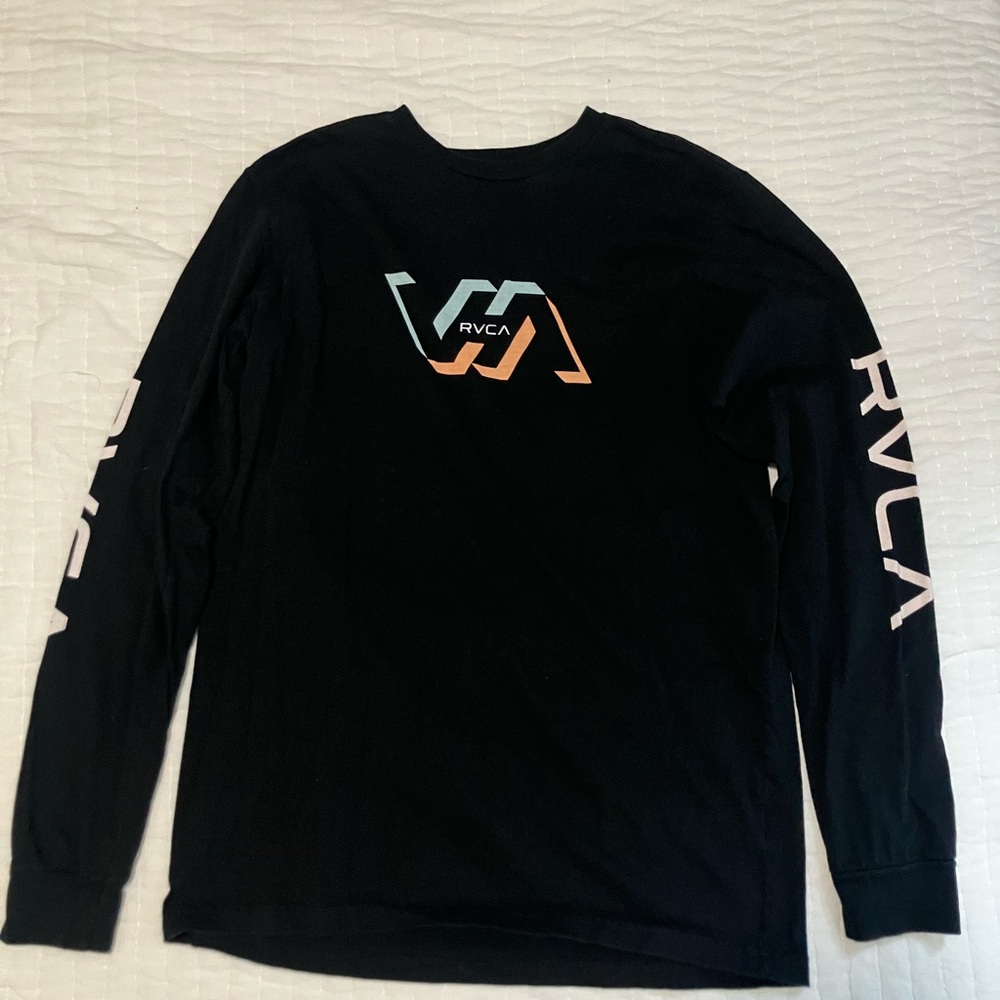 RVCA Black and Multicolor Logo Long Sleeve Tee